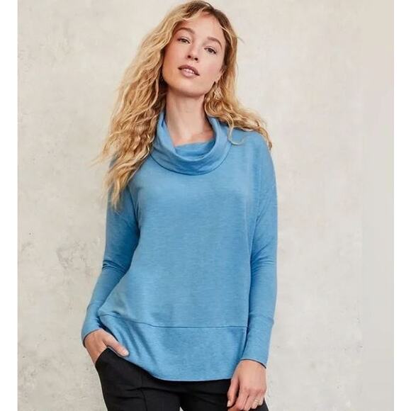 Garnet Hill Tops - Garnet Hill Cowl-Neck Knit Tunic Women's Size L Blue Drop Shoulders Cozy Casual